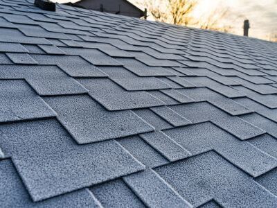 close up of asphalt shingle installed on residential home